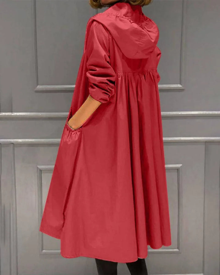 Women's Hooded Waterproof Long Trench Coat Zip-Up