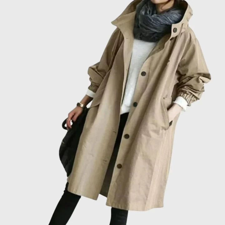 Women's Hooded Waterproof Relaxed-Fit Long Trench Coat