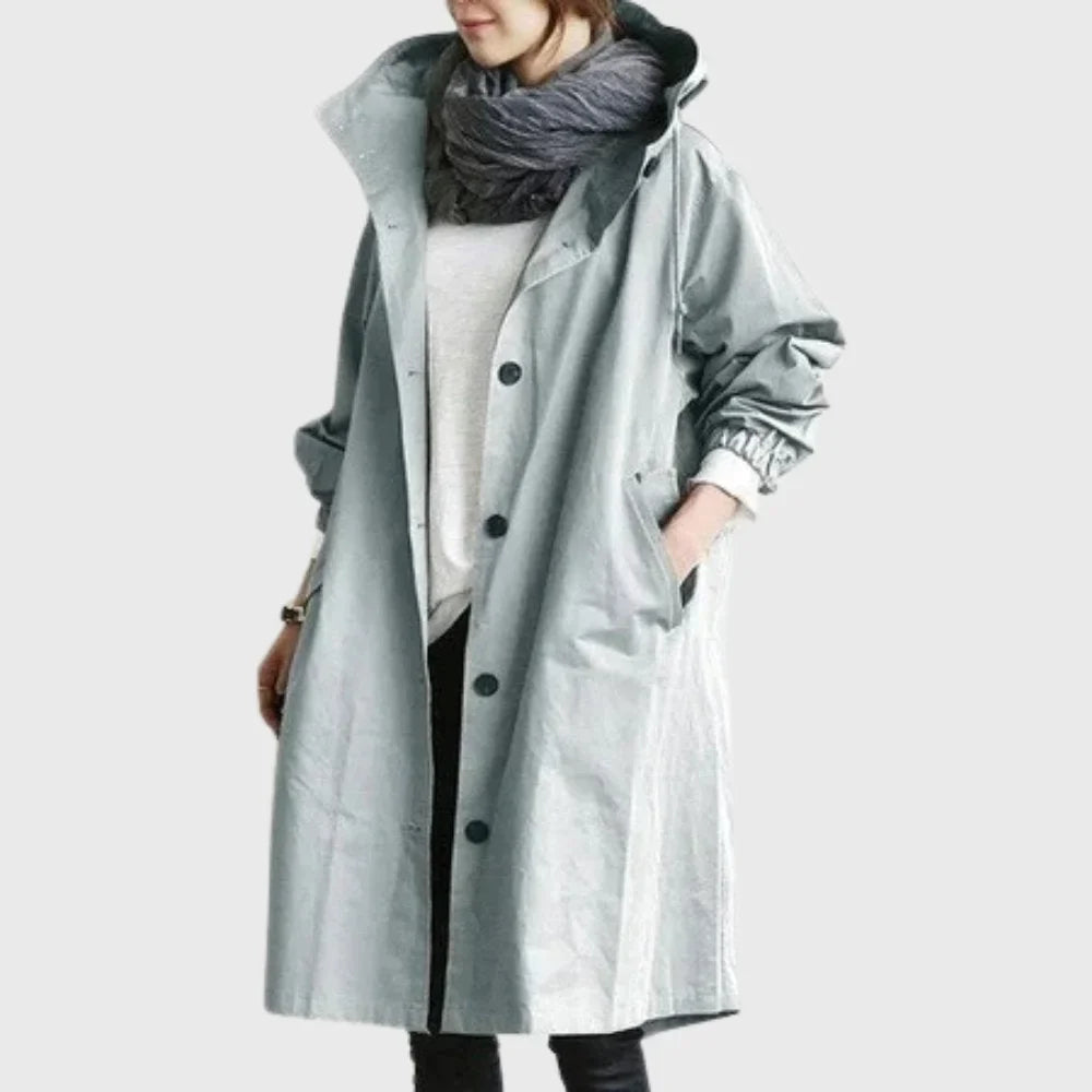 Women's Hooded Waterproof Relaxed-Fit Long Trench Coat