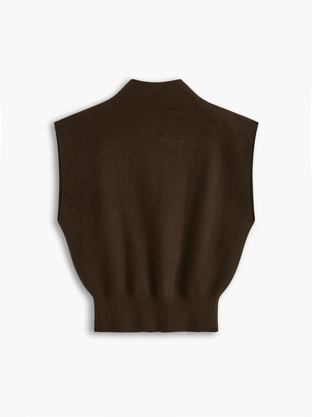 Women's knit padded-shoulder top with mock-neck and cap-sleeves