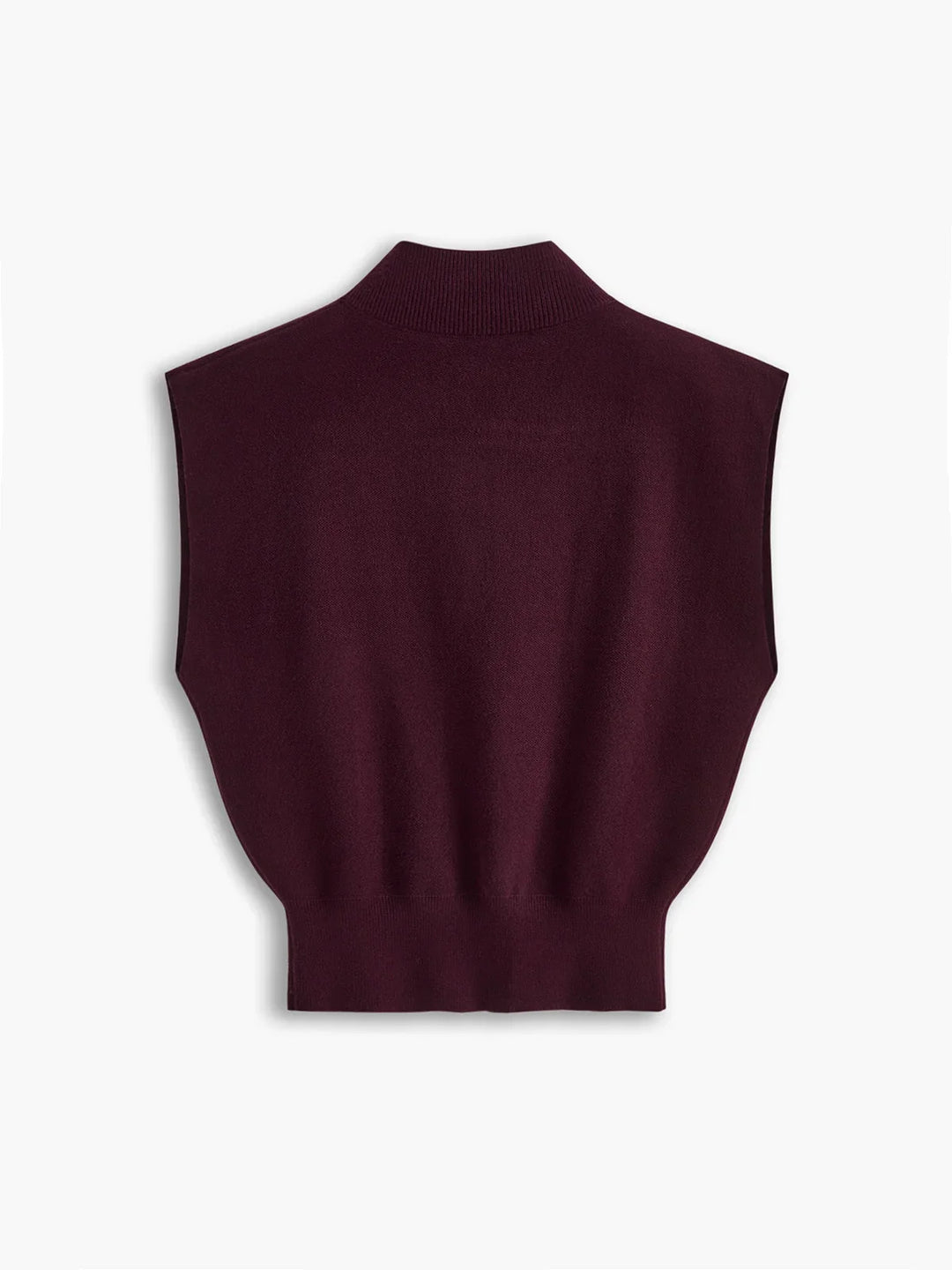 Women's knit padded-shoulder top with mock-neck and cap-sleeves