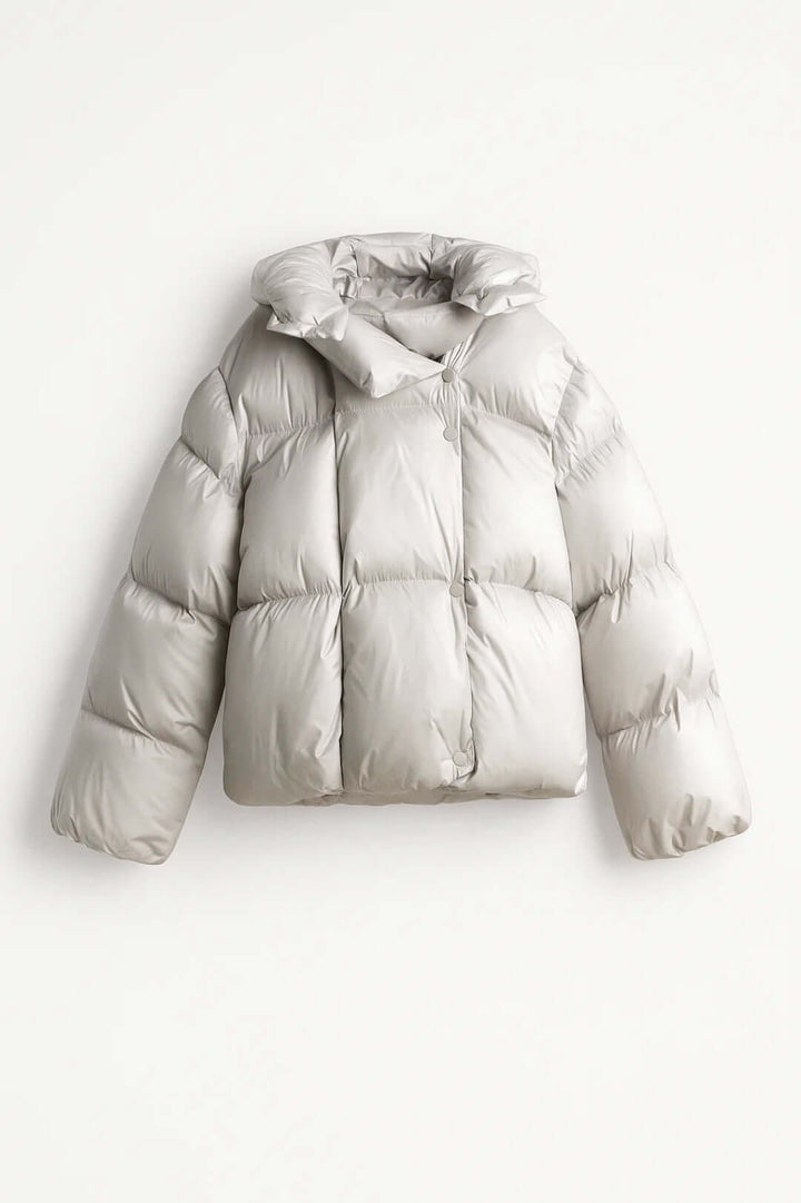 Kacob | Women's Oversized Collar Puffer Jacket – Press-Stud Boxy Quilted Puffer