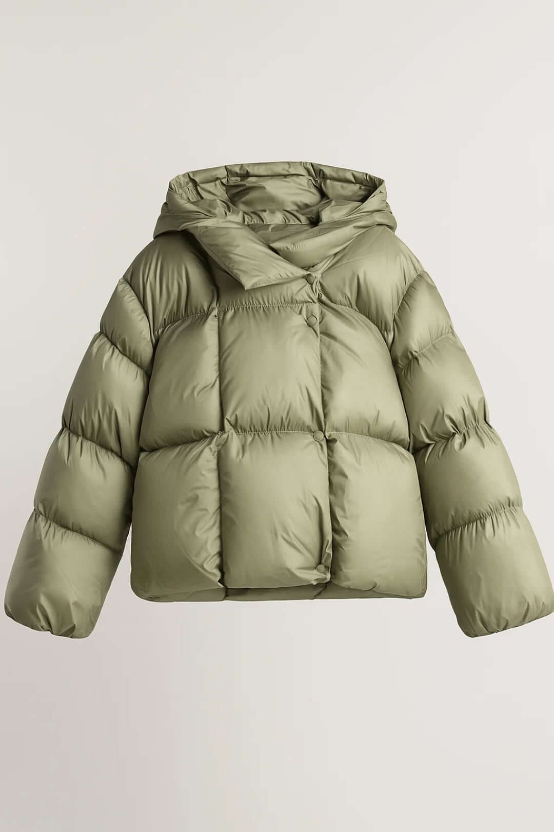 Kacob | Women's Oversized Collar Puffer Jacket – Press-Stud Boxy Quilted Puffer