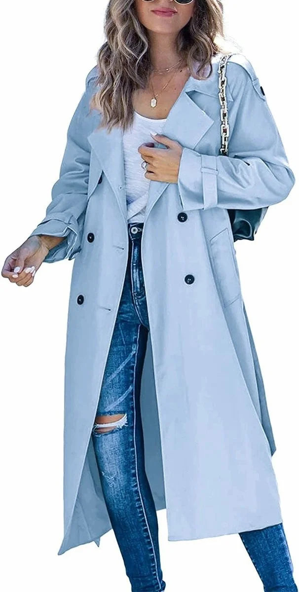 Women's Oversized Double-Breasted Belted Longline Trench Coat