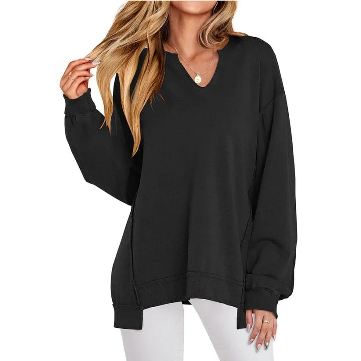 Women's oversized V-neck sweatshirt tee shirt tunic with long sleeves