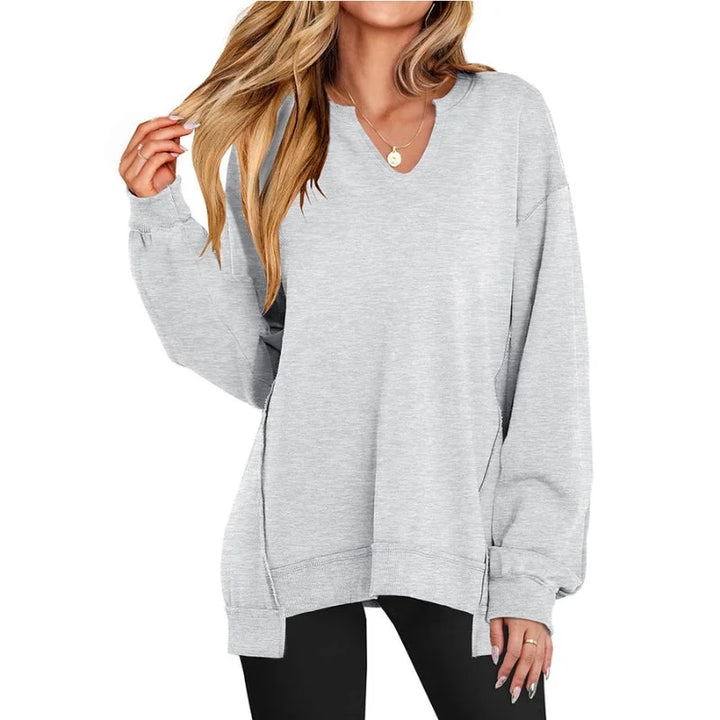 Women's oversized V-neck sweatshirt tee shirt tunic with long sleeves
