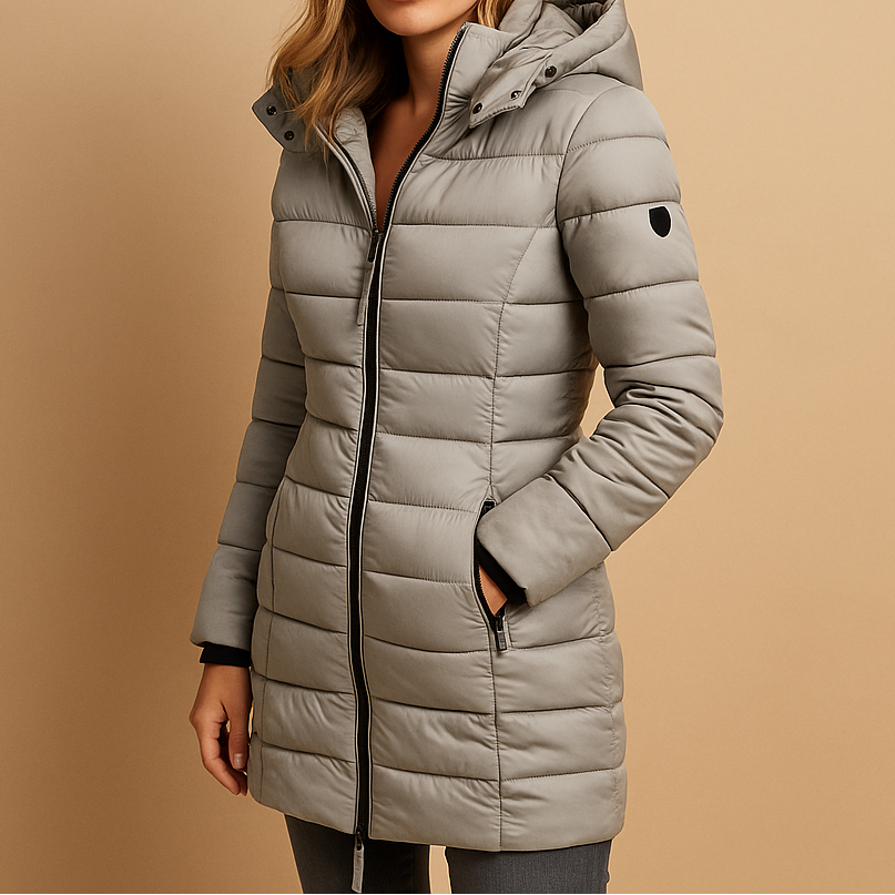 Kacob | Women's Quilted Hooded Puffer Jacket – Slim Fit Mid Length Padded Coat with Zip Pockets