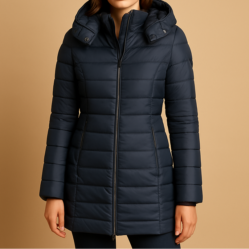 Kacob | Women's Quilted Hooded Puffer Jacket – Slim Fit Mid Length Padded Coat with Zip Pockets