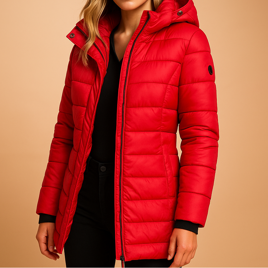 Kacob | Women's Quilted Hooded Puffer Jacket – Slim Fit Mid Length Padded Coat with Zip Pockets