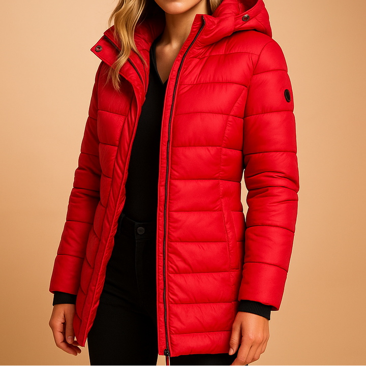Kacob | Women's Quilted Hooded Puffer Jacket – Slim Fit Mid Length Padded Coat with Zip Pockets