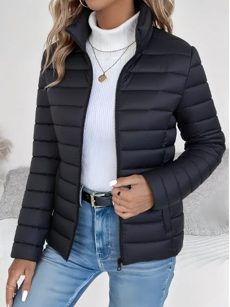 Women's quilted puffer jacket stand collar lightweight