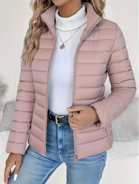 Women's quilted puffer jacket stand collar lightweight