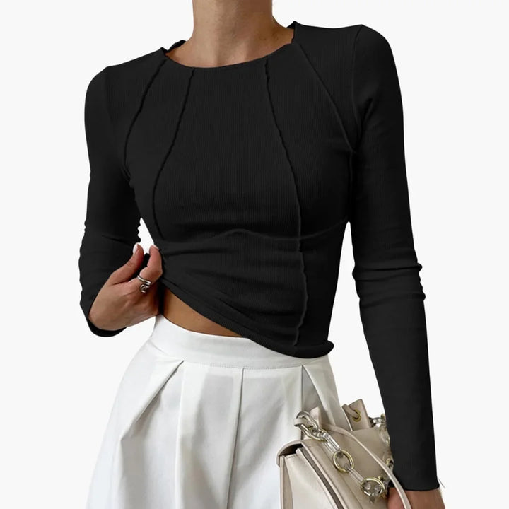 Women's ribbed knit long sleeve cropped top with sculpted seams