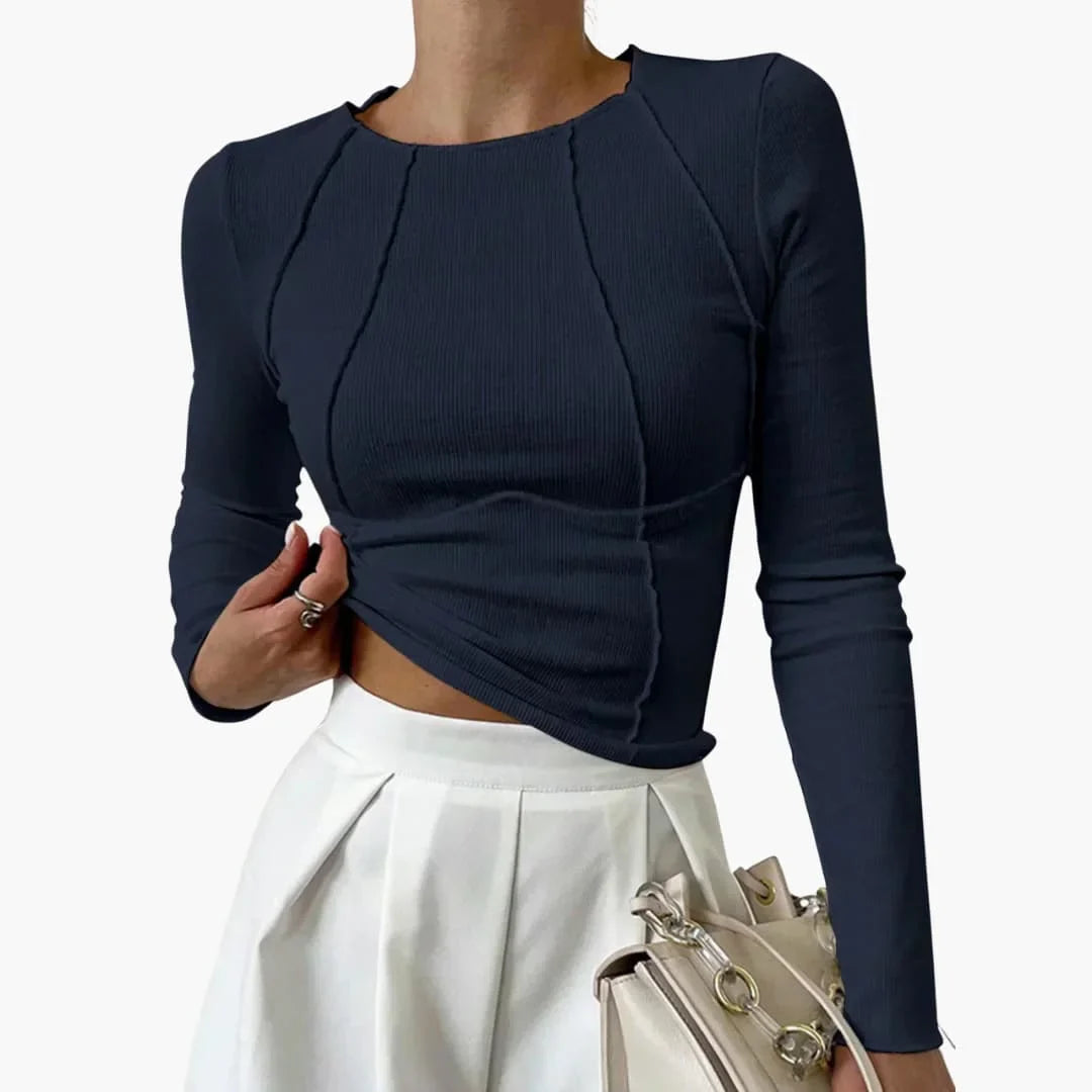 Women's ribbed knit long sleeve cropped top with sculpted seams