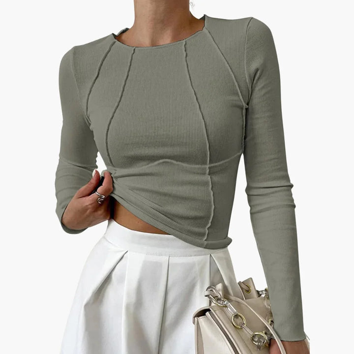 Women's ribbed knit long sleeve cropped top with sculpted seams