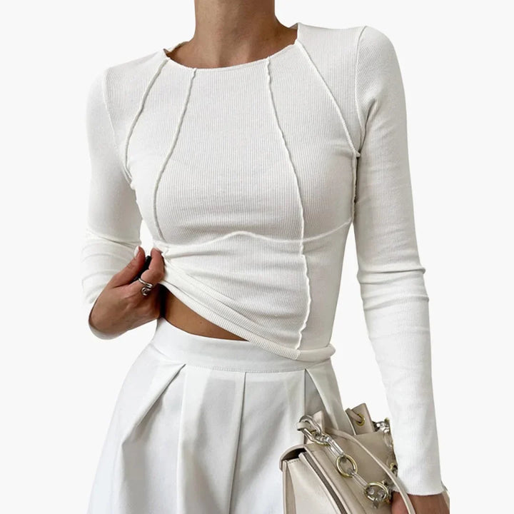 Women's ribbed knit long sleeve cropped top with sculpted seams