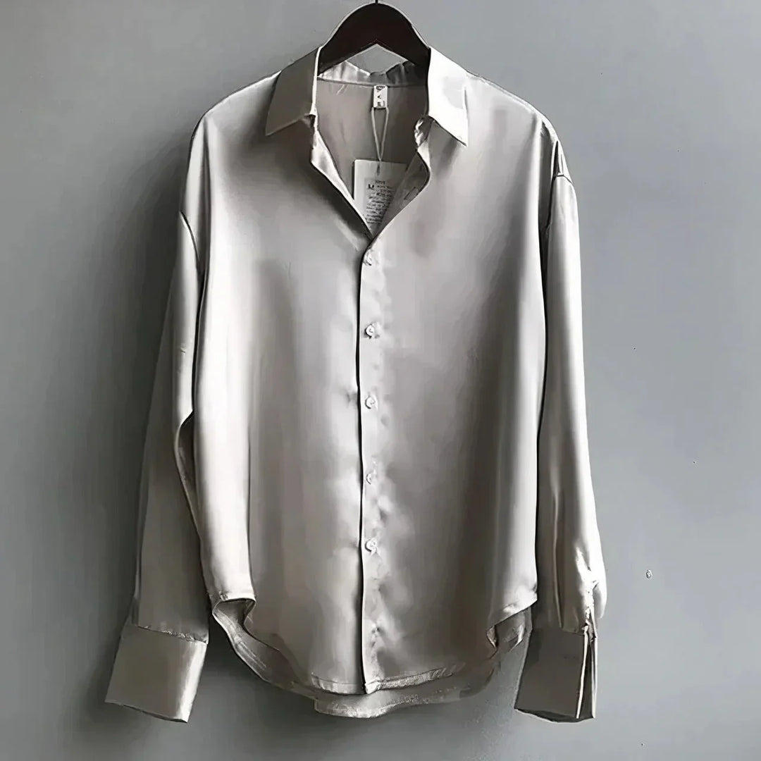 Women's satin blouse with long-sleeve button-down collar
