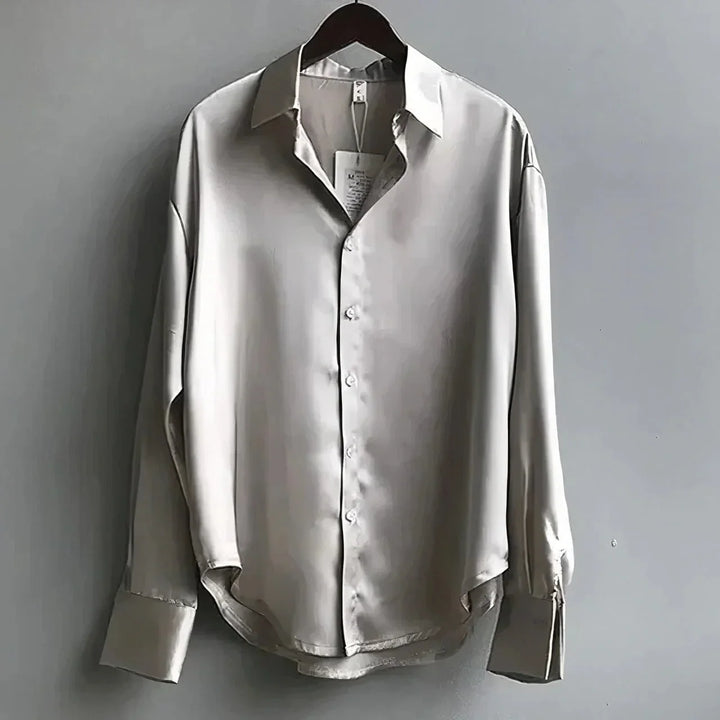 Women's satin blouse with long-sleeve button-down collar