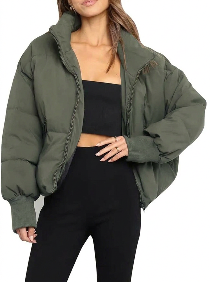Kacob | Women's Short Quilted Cropped Puffer Jacket – Stand Collar Zip Front Boxy Padded Jacket