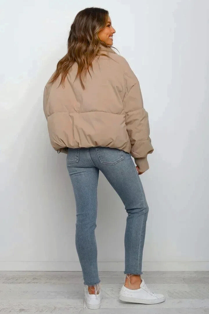 Kacob | Women's Short Quilted Cropped Puffer Jacket – Stand Collar Zip Front Boxy Padded Jacket