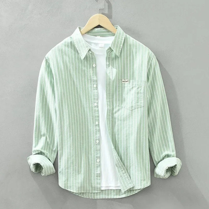 Women's striped casual button-up long-sleeve shirt with chest pocket