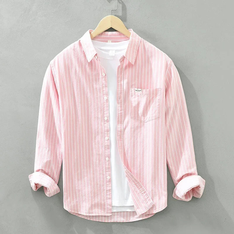 Women's striped casual button-up long-sleeve shirt with chest pocket