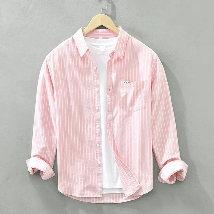 Women's striped casual button-up long-sleeve shirt with chest pocket