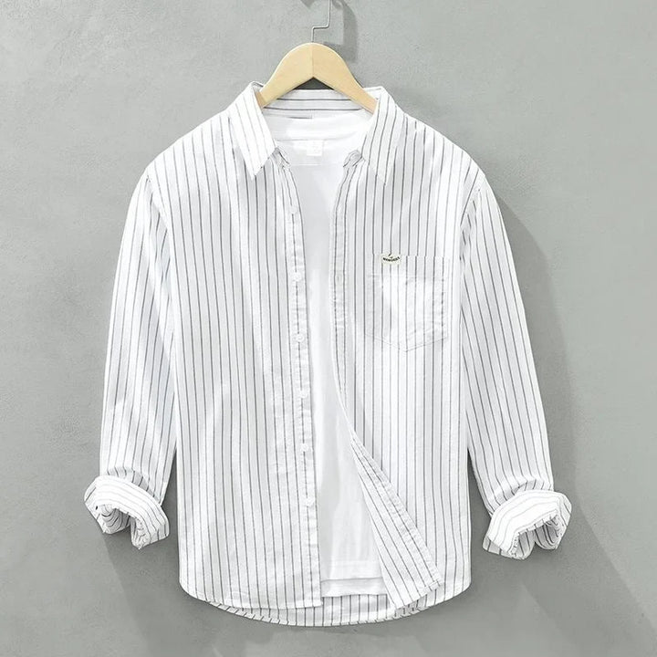 Women's striped casual button-up long-sleeve shirt with chest pocket