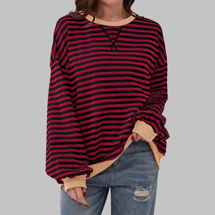 Women's striped oversized long-sleeve tee shirt style sweatshirt with crewneck