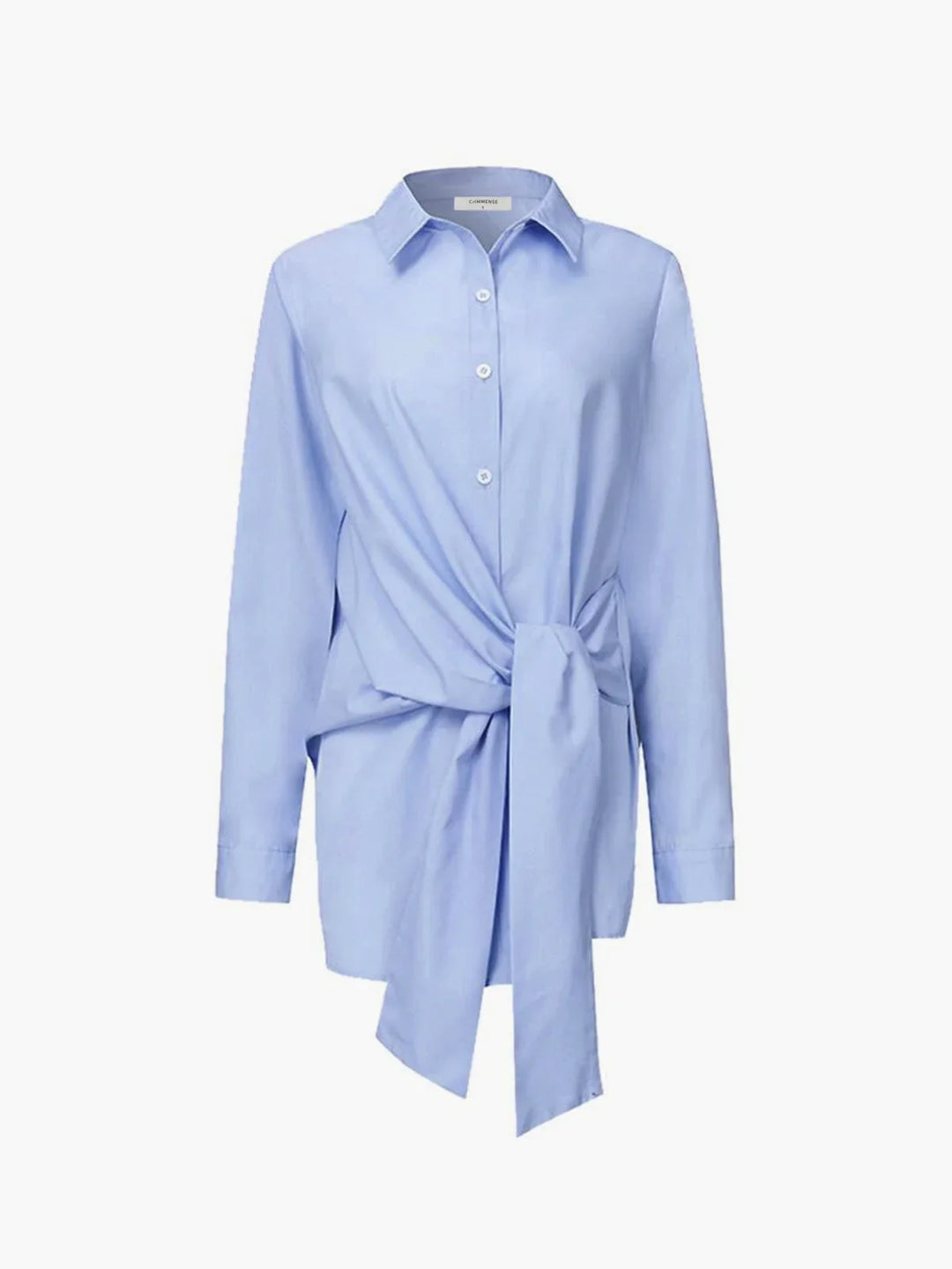 Women's tie-waist button-down long-sleeve shirt blouse with V-neck collar