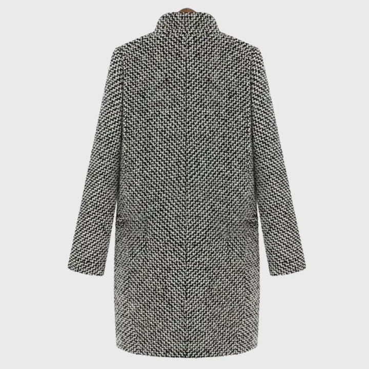 Women's warm winter houndstooth mid-length wool coat with quilted lining