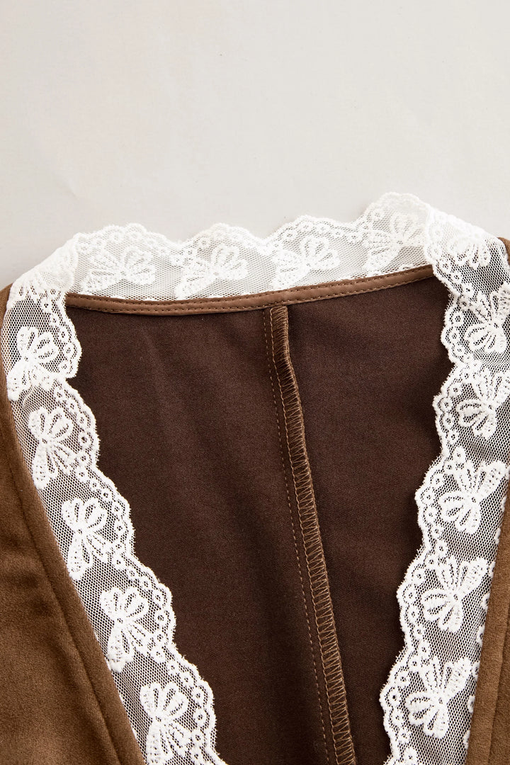 Women's western lace long sleeve blouse with high-neck collar and ruffled cuffs