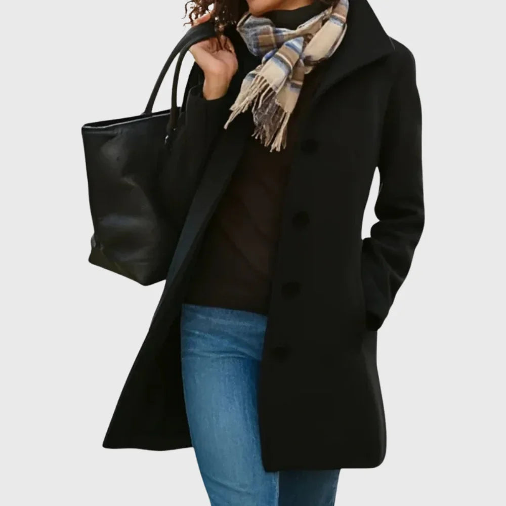 Women's wool-blend coat with button-front and classic collar