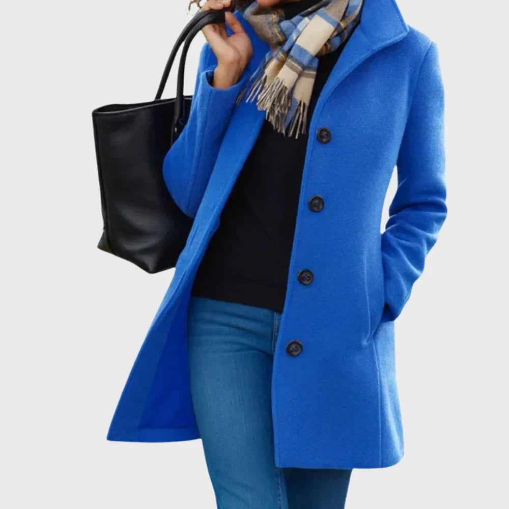 Women's wool-blend coat with button-front and classic collar