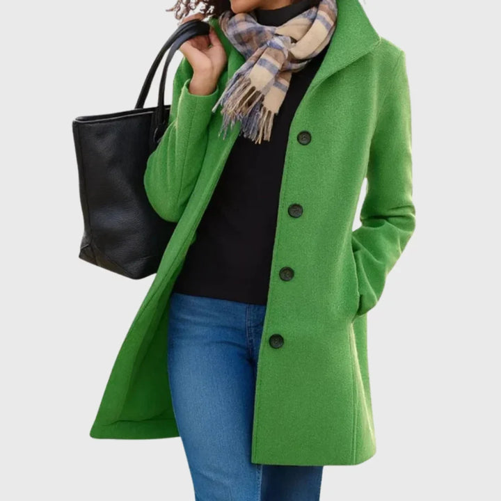 Women's wool-blend coat with button-front and classic collar
