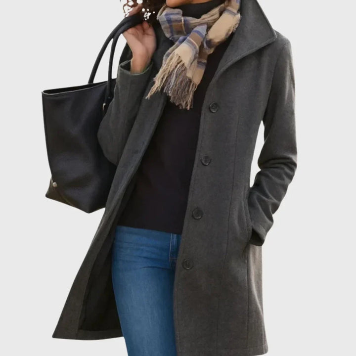 Women's wool-blend coat with button-front and classic collar