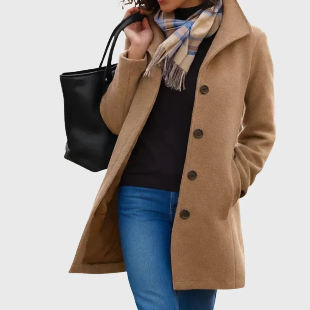 Women's wool-blend coat with button-front and classic collar