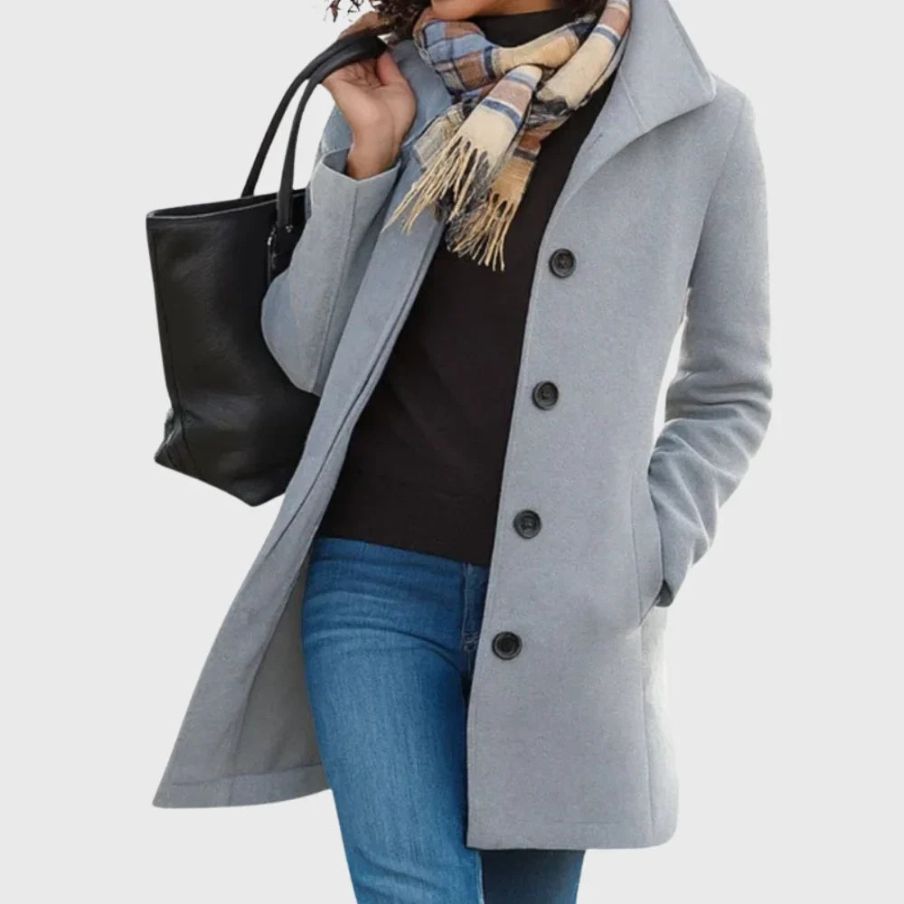 Women's wool-blend coat with button-front and classic collar