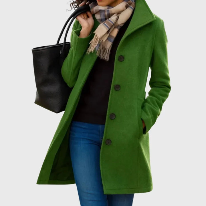 Women's wool-blend coat with button-front and classic collar