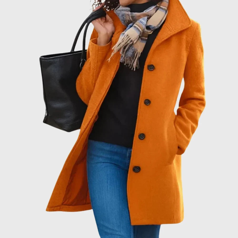 Women's wool-blend coat with button-front and classic collar