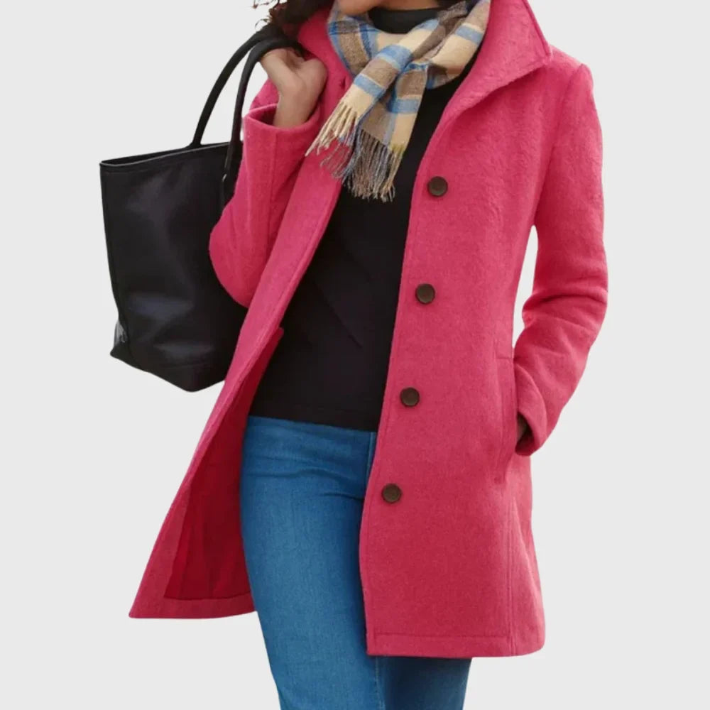 Women's wool-blend coat with button-front and classic collar